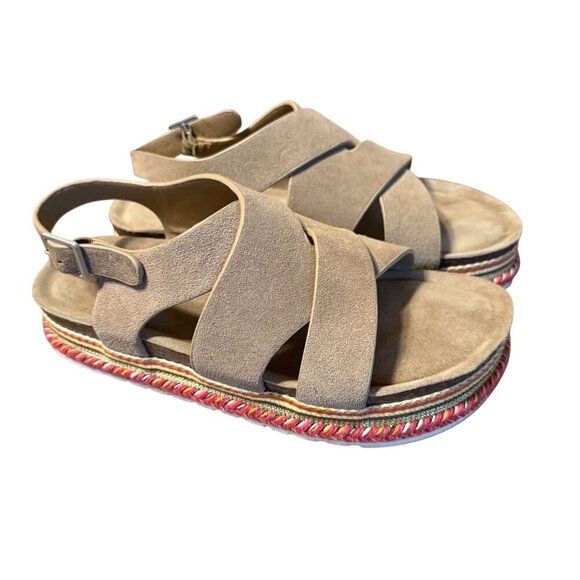 MUKLUKS Suede Strappy Platform Sandals Colorful Sole Womens Size 40 (9.5) Adjus - Picture 2 of 10